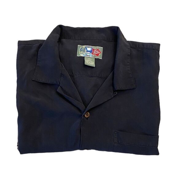 The Hawaiian Original Silk 1960's Hibiscus Black Coastal Vacation Button Shirt - Picture 3 of 6